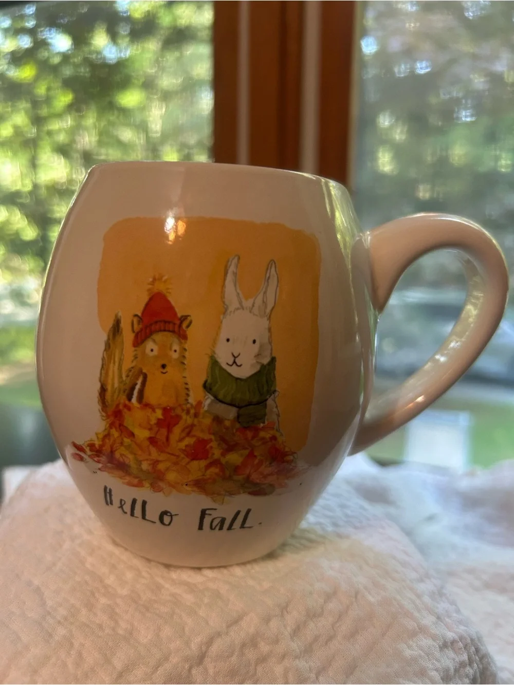 Rae Dunn Barrell  Mug with Whimsical Rabbit and Chipmunk